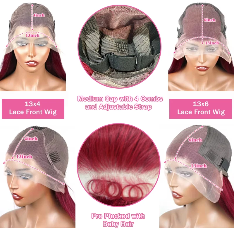 99J Burgunderrote Lace-Front-Perücken Aus Echthaar, 13X6 Gerade Lace-Frontal-Perücken Aus Echthaar, Vorgezupft Mit Babyhaar, Weinrot Gefärbt 99J Burgunderrote Lace-Front-Perücken Aus Echthaar, 13X6 Gerade Lace-Frontal-Perücken Aus Echthaar, Vorgezupft Mit Babyhaar, Weinrot Gefärbt - Image 6
