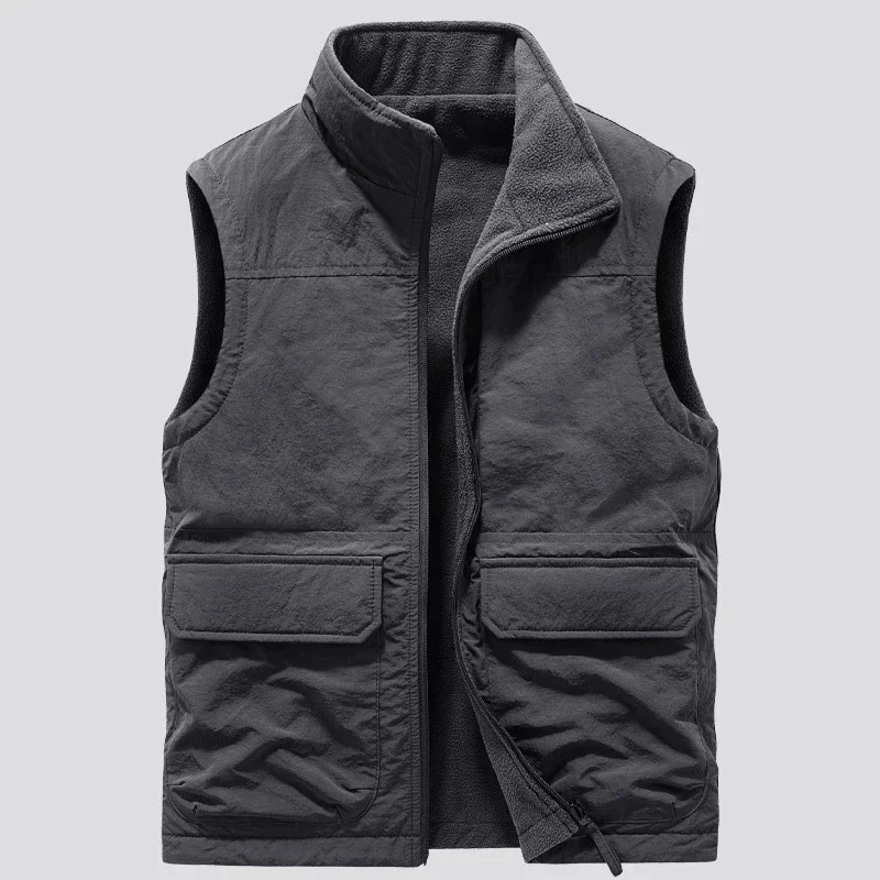 Reversible Ärmellose Jacke Herren Weste Mantel Winter Weste Dicke Warme Fleece Arbeits Kleidung Tops Cargo Weste Wind Jacke Neue Mode Reversible Ärmellose Jacke Herren Weste Mantel Winter Weste Dicke Warme Fleece Arbeits Kleidung Tops Cargo Weste Wind Jacke Neue Mode - Image 4