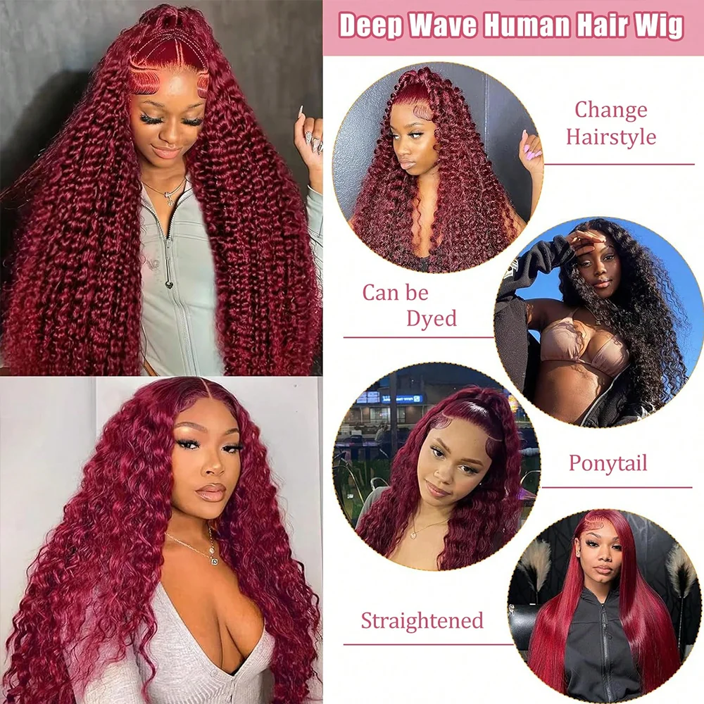250% 13X4 Hd Transparent 99J Burgundy Loose Wave Lace Front Wigs Deep Wave Frontal Wig Colored 99J Burgundy Deep Curly Lace Front Human Hair Wigs Preplucked For Women 250% 13X4 Hd Transparent 99J Burgundy Loose Wave Lace Front Wigs Deep Wave Frontal Wig Colored 99J Burgundy Deep Curly Lace Front Human Hair Wigs Preplucked For Women - Image 4