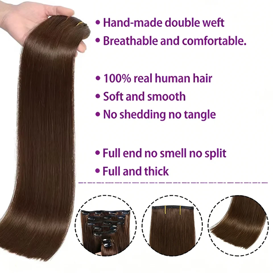 Clip-In Echthaar-Extensions Glatt, Strähnen #4/27, 16–26 Zoll Clip-In Echthaar-Extensions Glatt, Strähnen #4/27, 16–26 Zoll - Image 3