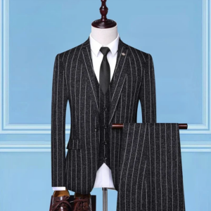 2026 Suit (Blazer + Vest + Trousers) Single Button Fashion Business Vertical Stripe Gentleman Suit Korean Suit Three-piece Suit