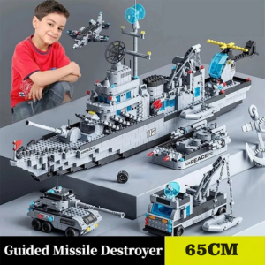 65,5 cm 6-in-1 Militär-Marine-Schiffssets, Bausteine, Kriegsarmee-Boot-Flugzeug-Modellspielzeug für Jungen, Bausteine, Weihnachtsgeschenke
