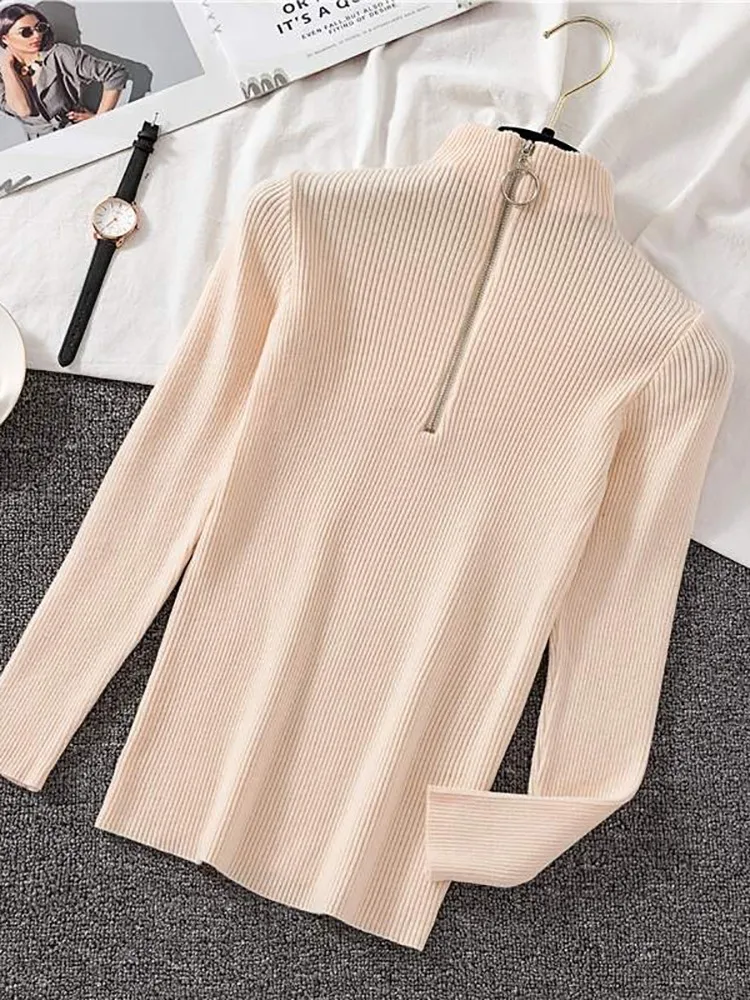 Frauen Mode Solide Gestrickte Pullover Vintage Langarm Reiß Verschluss Grundlegende Halbe Roll Kragen Pullover Weibliche Pullover Schicke Lässige Tops Frauen Mode Solide Gestrickte Pullover Vintage Langarm Reiß Verschluss Grundlegende Halbe Roll Kragen Pullover Weibliche Pullover Schicke Lässige Tops – Bild 16