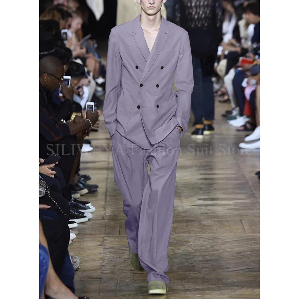 Chic Men Suits Solid Color 2 Piece Set Fashion Notch Lapel Double Breasted Loose Male Suit Business Wedding Casual Blazer Pants Chic Men Suits Solid Color 2 Piece Set Fashion Notch Lapel Double Breasted Loose Male Suit Business Wedding Casual Blazer Pants - Image 28