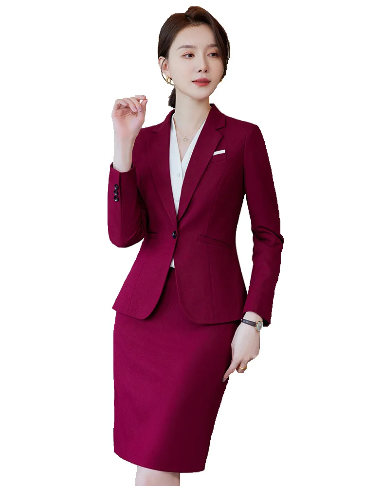 Damen Business-Kostüm Weinrot Mit Blazer Und Rock Damen Business-Kostüm Weinrot Mit Blazer Und Rock