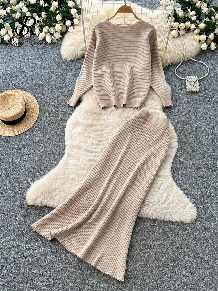 Singreiny Gestrickte Freizeit-Sets Für Den Herbst: Gestreifter O-Neck-Pullover + A-Linien-Bodycon-Maxirock, Schlanke, Minimalistische 2-Teilige Sets Für Damen Singreiny Gestrickte Freizeit-Sets Für Den Herbst: Gestreifter O-Neck-Pullover + A-Linien-Bodycon-Maxirock, Schlanke, Minimalistische 2-Teilige Sets Für Damen - Image 5