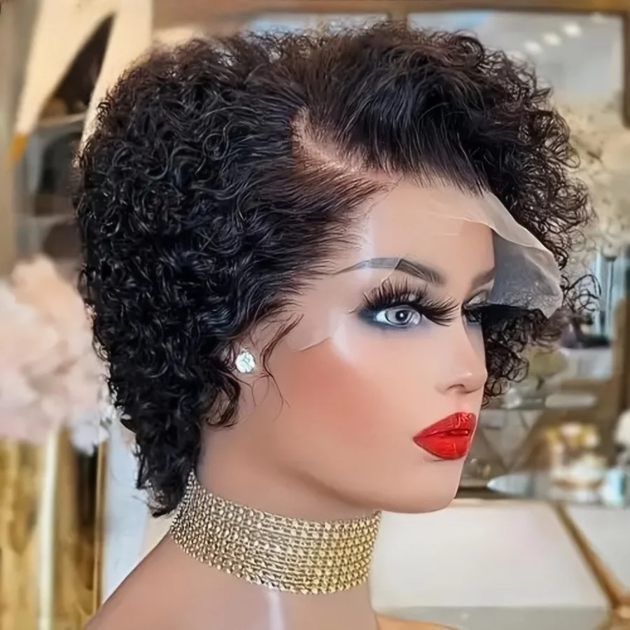 Pixie Cut Perücken Aus Echthaar, Kurze, Lockige Lace-Front-Perücken Aus Echthaar, Brasilianische 13X4 Transparente Lace-Perücken, Wasserwellen-Bob-Perücke Pixie Cut Perücken Aus Echthaar, Kurze, Lockige Lace-Front-Perücken Aus Echthaar, Brasilianische 13X4 Transparente Lace-Perücken, Wasserwellen-Bob-Perücke - Image 3