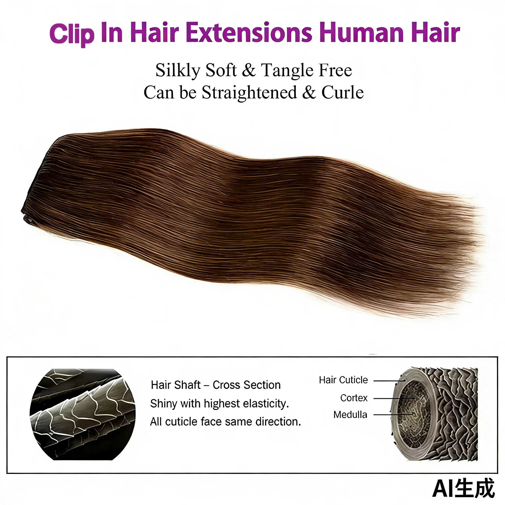 Clip-In Echthaar-Extensions Glatt, Strähnen #4/27, 16–26 Zoll Clip-In Echthaar-Extensions Glatt, Strähnen #4/27, 16–26 Zoll - Image 4
