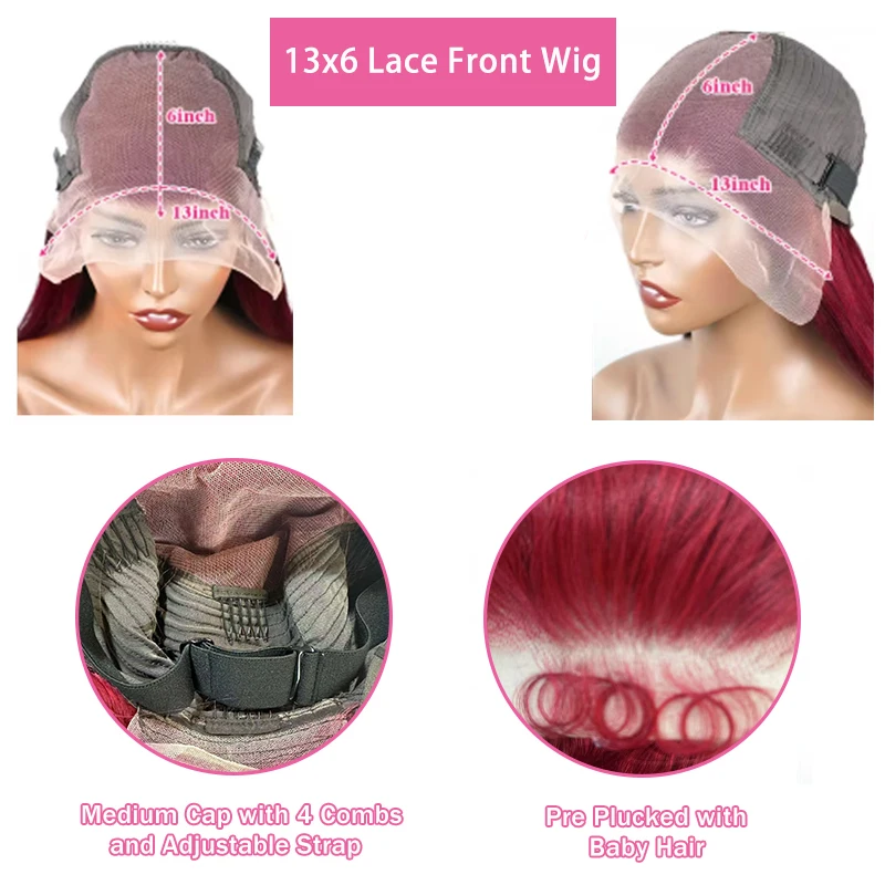 99J Burgunderrote Lace-Front-Perücken Aus Echthaar, 13X6 Gerade Lace-Frontal-Perücken Aus Echthaar, Vorgezupft Mit Babyhaar, Weinrot Gefärbt 99J Burgunderrote Lace-Front-Perücken Aus Echthaar, 13X6 Gerade Lace-Frontal-Perücken Aus Echthaar, Vorgezupft Mit Babyhaar, Weinrot Gefärbt - Image 7