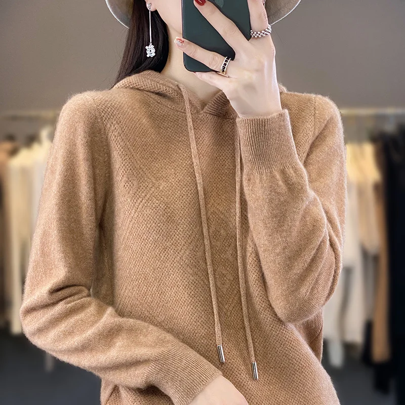 2026 Herbst/Winter Merinowolle Damen Mode Basic Woll-Kapuzenpullover Einfarbig Weicher Langarm Woll-Pullover 2026 Herbst/Winter Merinowolle Damen Mode Basic Woll-Kapuzenpullover Einfarbig Weicher Langarm Woll-Pullover – Bild 12