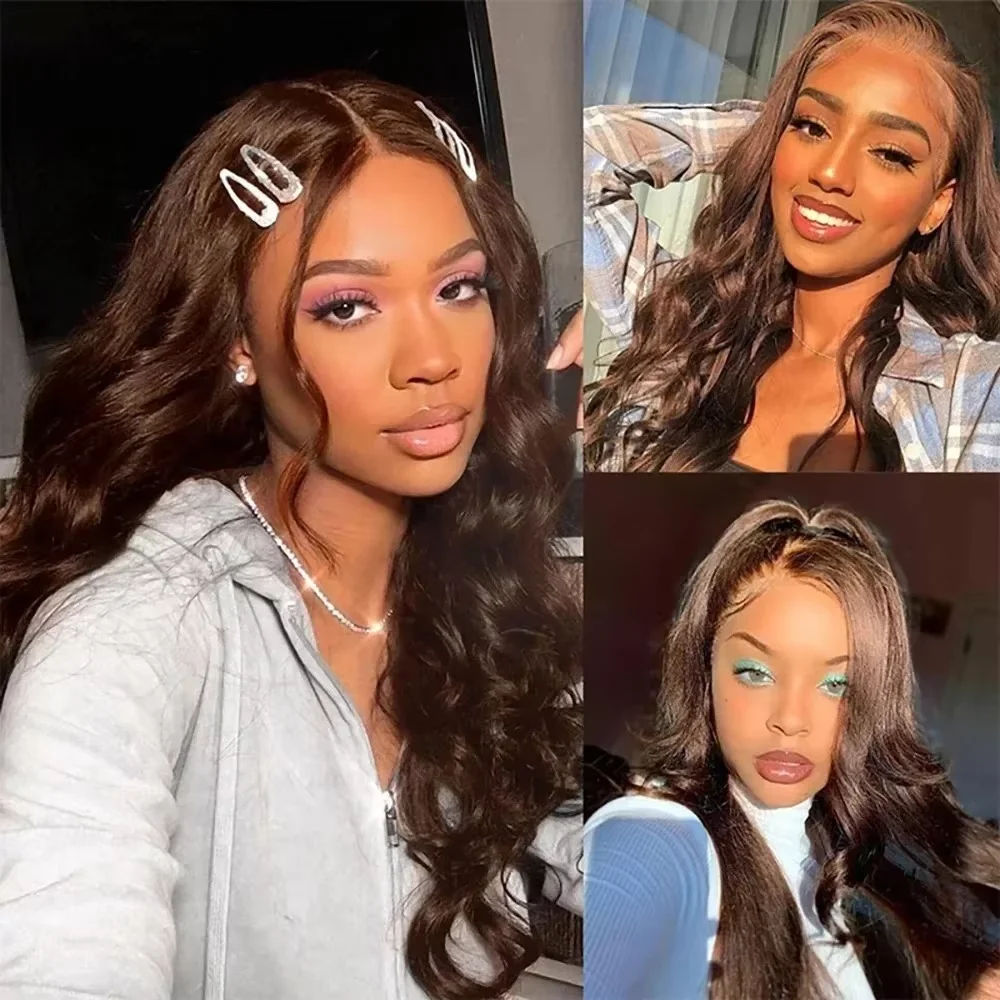 13X6 Schokoladenbraun Hd Lace Front Echthaarperücken Körperwelle Echthaarperücke 46 Zoll 200 Dichte Farbige Echthaarperücken Für Frauen 13X6 Schokoladenbraun Hd Lace Front Echthaarperücken Körperwelle Echthaarperücke 46 Zoll 200 Dichte Farbige Echthaarperücken Für Frauen - Image 2