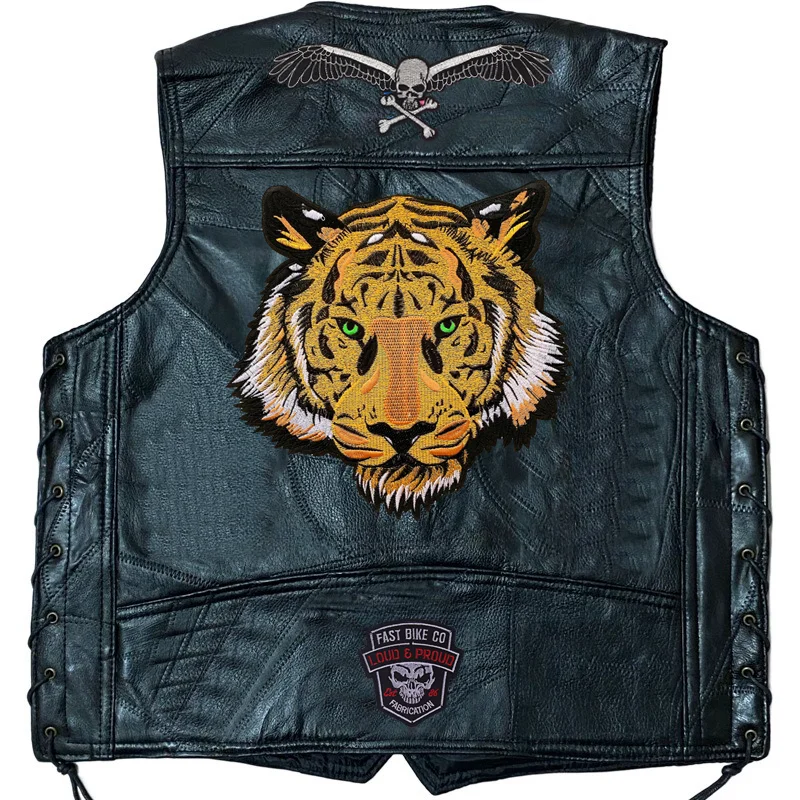 Lokomotive Lederweste Tiger Bestickte Patches Ärmellose Moto Biker Jacke Casual Streetwear Lokomotive Club Punk Veste Lokomotive Lederweste Tiger Bestickte Patches Ärmellose Moto Biker Jacke Casual Streetwear Lokomotive Club Punk Veste – Bild 2