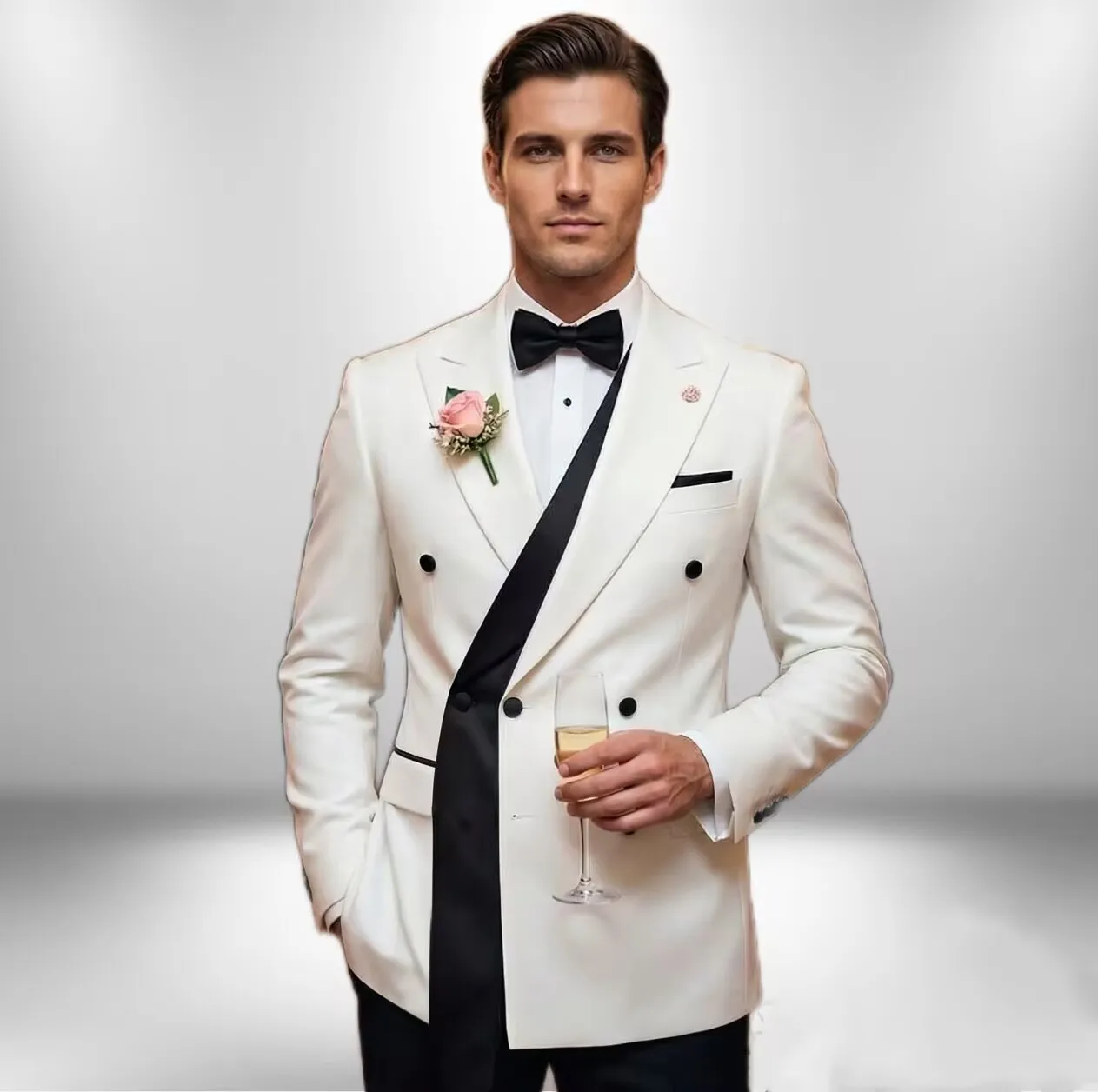 Herren Hochzeitsanzug Weiß, Zweireihig, Slim Fit Herren Hochzeitsanzug Weiß, Zweireihig, Slim Fit