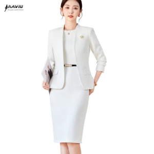 NAVIU Damen-Anzug 2-teilig weiß, langärmlig, Slim Fit, einfarbig, Business-Outfit