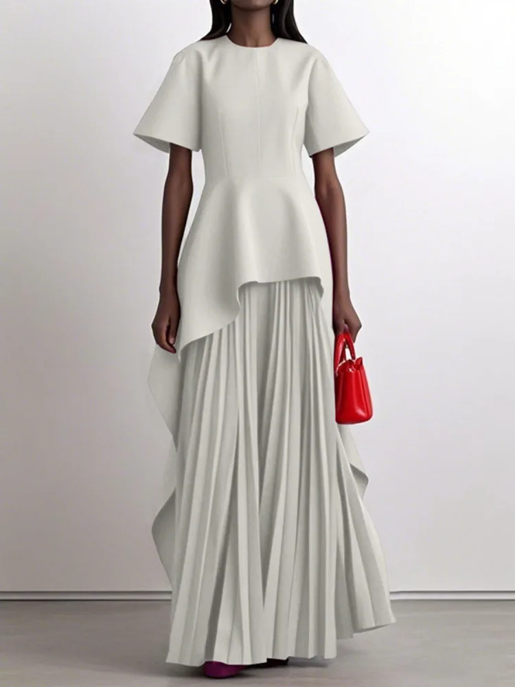 Yeezzi Elegantes Damen-Kleid Für Hochzeitsbankett, Schößchen, 2025, Neue Kurze Ärmel, Plissiert, Unregelmäßiger Saum, Party-Abend-Maxikleider Yeezzi Elegantes Damen-Kleid Für Hochzeitsbankett, Schößchen, 2025, Neue Kurze Ärmel, Plissiert, Unregelmäßiger Saum, Party-Abend-Maxikleider - Image 4