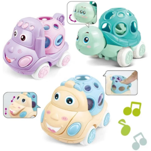 Baby-Auto-Spielzeug für 6–12 Monate, Reibungsauto, weiches Gummi, Trägheits-Push-and-Go-Fahrzeuge, Rollenauto, Handrassel, Geschenk für Kinder