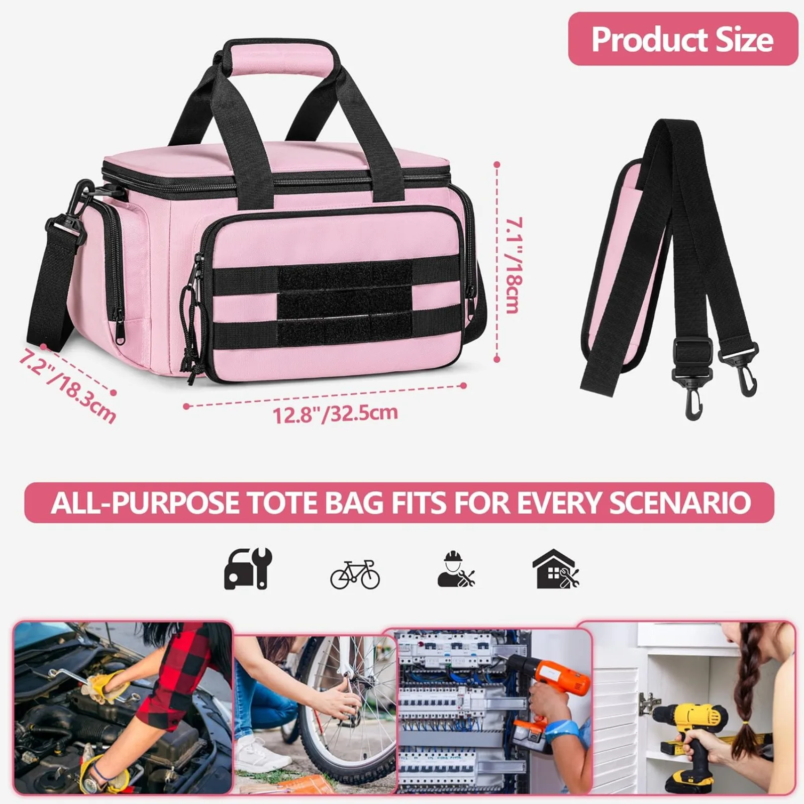 Rosa Werkzeugtasche Für Frauen, Damen-Werkzeugtasche, Aufbewahrungsorganisator Mit Anti-Reibungs-Boden Für Elektriker, Tischler, Handwerker Rosa Werkzeugtasche Für Frauen, Damen-Werkzeugtasche, Aufbewahrungsorganisator Mit Anti-Reibungs-Boden Für Elektriker, Tischler, Handwerker - Image 6