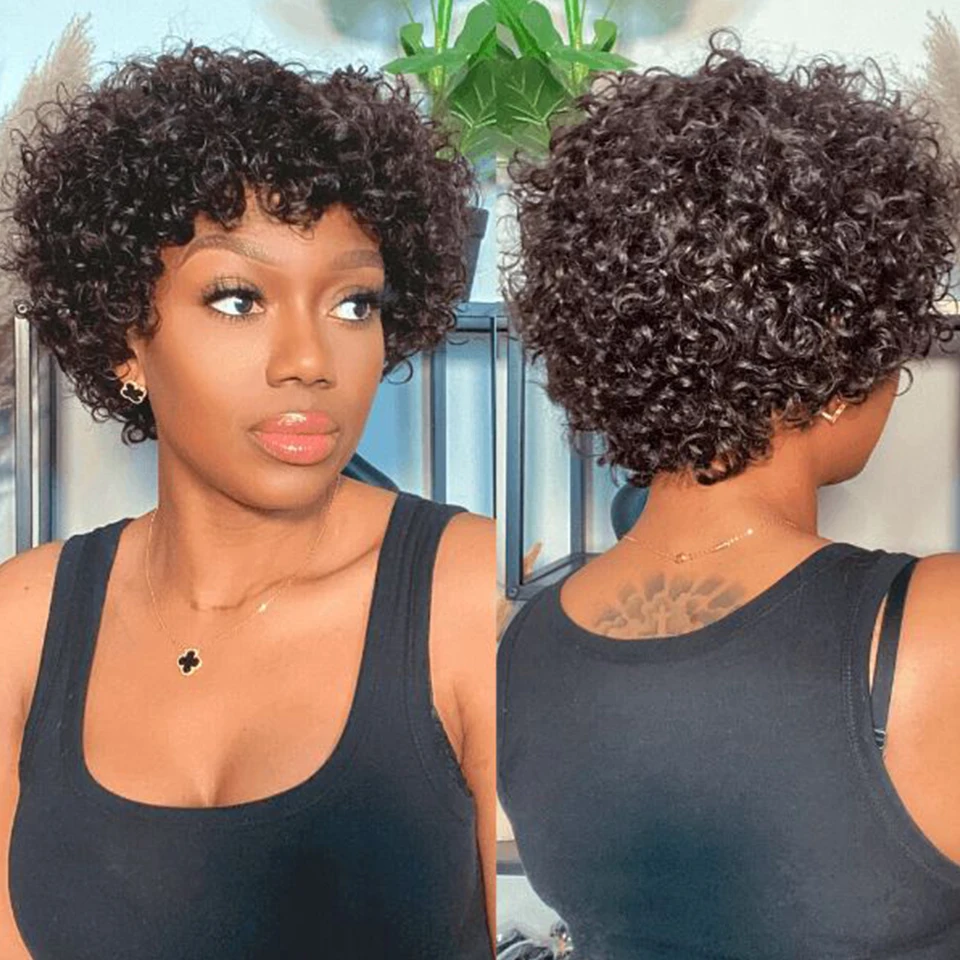 Kurze Afro-Locken Bob-Perücke Mit Pony, Echthaar (Remy), Naturbraun, Wear And Go Kurze Afro-Locken Bob-Perücke Mit Pony, Echthaar (Remy), Naturbraun, Wear And Go - Image 3