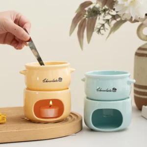 Keramik-Schokoladenfondue-Set, Schmelztopf für Käse, Butter, Karamell, Mini Tragbares Set mit Gabeln für Obst-Dessert-Party, Geschenk