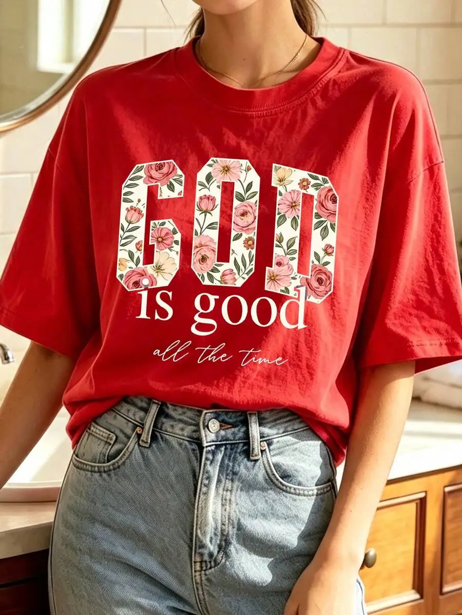 Women Vintage Christian Casual Heavyweight T‑Shirt God Is Good And It'S Always Been Like This Bible Verse Graphic Print Crew Neck Short Sleeve Retro Everyday Wear Tee Women Vintage Christian Casual Heavyweight T‑Shirt God Is Good And It'S Always Been Like This Bible Verse Graphic Print Crew Neck Short Sleeve Retro Everyday Wear Tee - Image 2