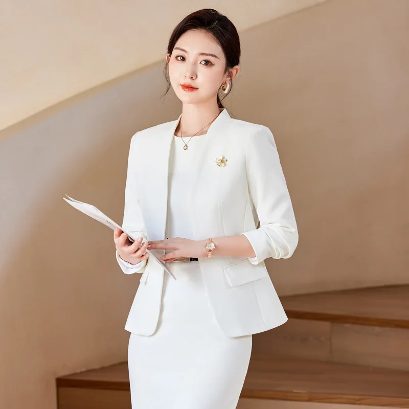 Naviu Damen-Anzug 2-Teilig Weiß, Langärmlig, Slim Fit, Einfarbig, Business-Outfit Naviu Damen-Anzug 2-Teilig Weiß, Langärmlig, Slim Fit, Einfarbig, Business-Outfit - Image 2