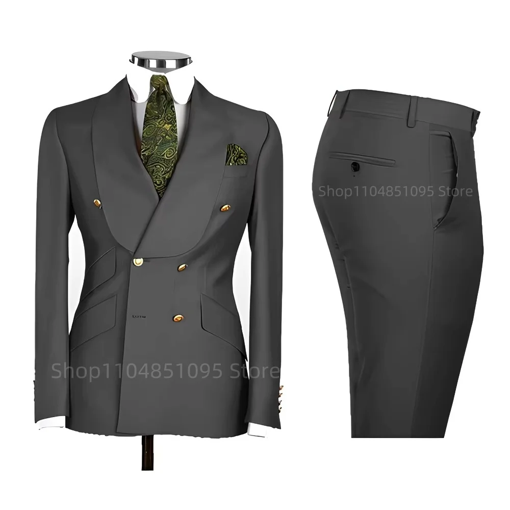 New 2 Pcs Wedding Ball Reunion Attire Double-Breasted Suit Set Men'S Slim-Fit Young Men Blazer Jacket Suits Pants Ensemble New 2 Pcs Wedding Ball Reunion Attire Double-Breasted Suit Set Men'S Slim-Fit Young Men Blazer Jacket Suits Pants Ensemble - Image 16