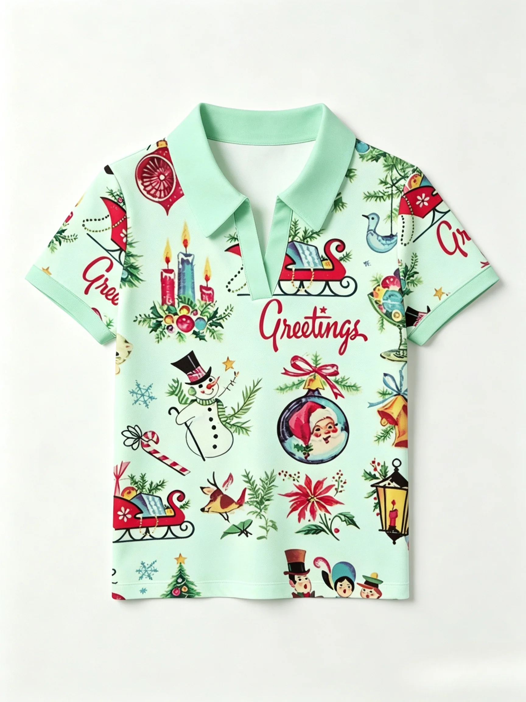 Women'S Vintage Christmas Print Polo Shirt, White Red V-Neck Short Sleeve Collared Casual Holiday Tee For Ladies Women'S Vintage Christmas Print Polo Shirt, White Red V-Neck Short Sleeve Collared Casual Holiday Tee For Ladies - Image 8
