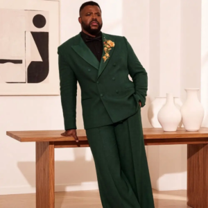 Elegant Double Breasted Luxury Suits for Men with Floral Details 2 Pieces Groom Wide Pants Mix Match Separates Stage Wear