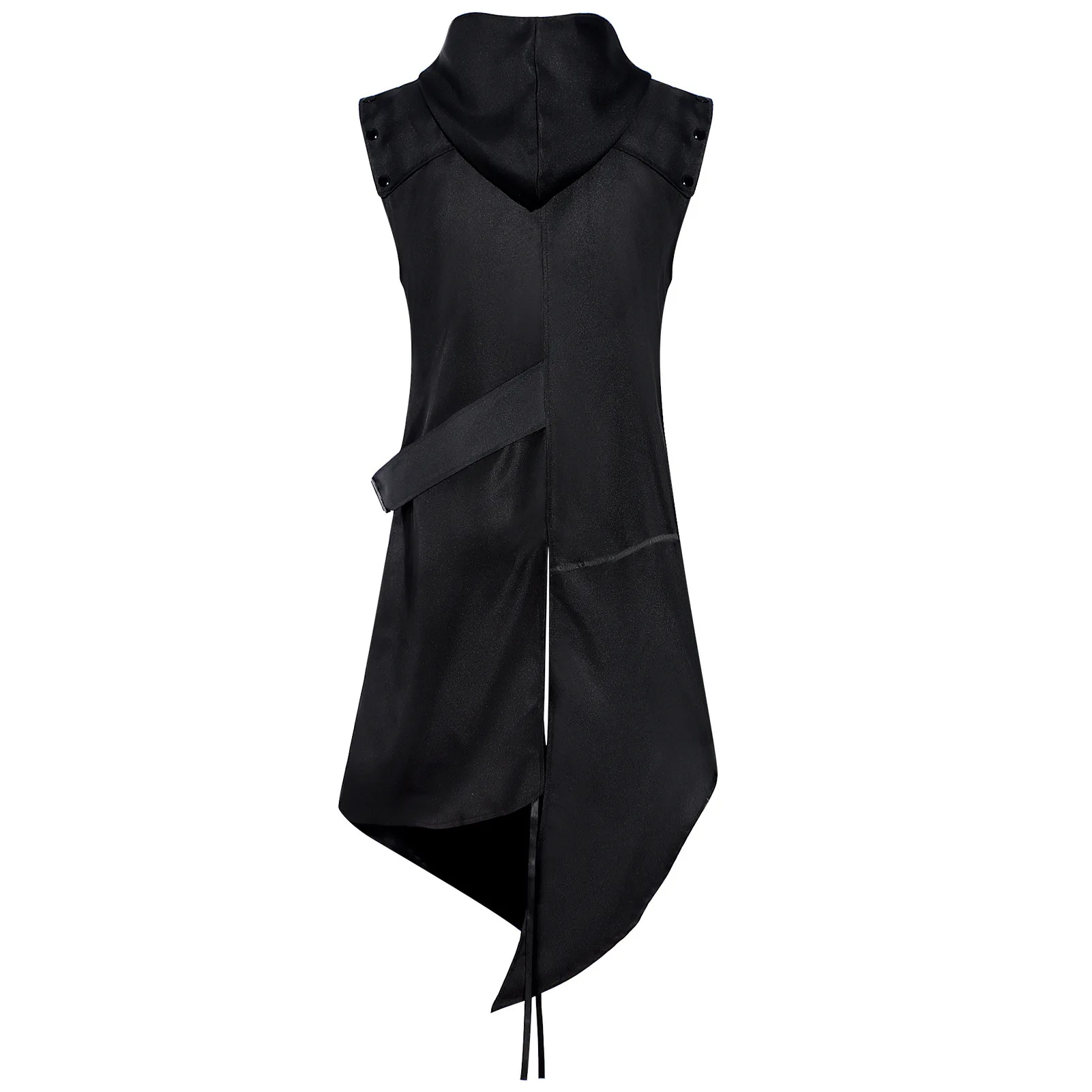 Futuristische Cyberpunk-Techwear Für Männer - Ärmellose Kapuzenweste, Asymmetrischer Schwarzer Mantel Mit Riemen, Streetwear Futuristische Cyberpunk-Techwear Für Männer - Ärmellose Kapuzenweste, Asymmetrischer Schwarzer Mantel Mit Riemen, Streetwear - Image 2