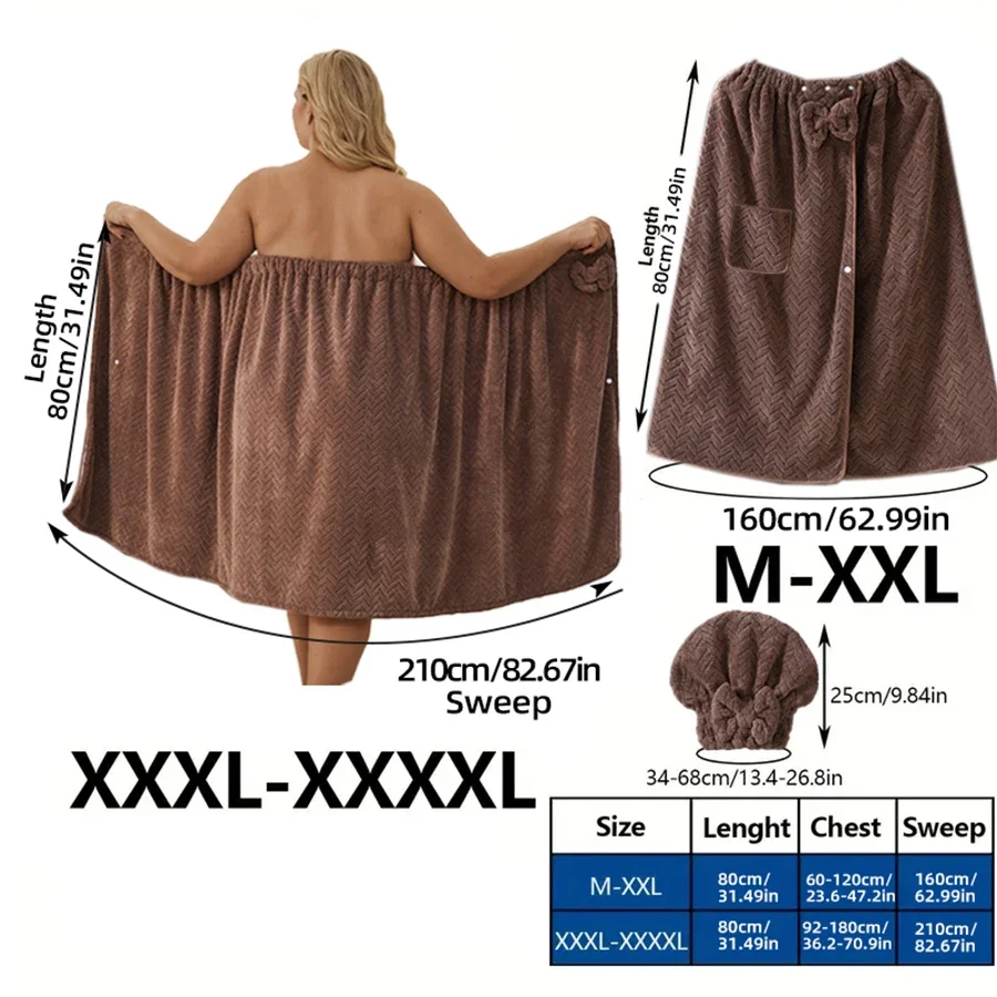 2Pcs Wearable Bath Towel Set, Including 1 Dry Hair Cap And 1 Bath Skirt, Soft And Absorbent, A Great Match For The Bathroom 2Pcs Wearable Bath Towel Set, Including 1 Dry Hair Cap And 1 Bath Skirt, Soft And Absorbent, A Great Match For The Bathroom - Image 5