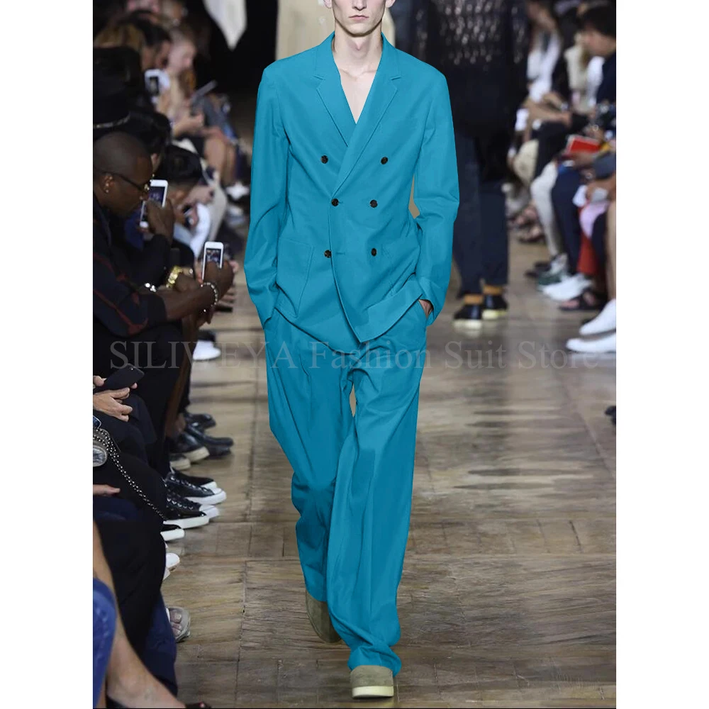 Chic Men Suits Solid Color 2 Piece Set Fashion Notch Lapel Double Breasted Loose Male Suit Business Wedding Casual Blazer Pants Chic Men Suits Solid Color 2 Piece Set Fashion Notch Lapel Double Breasted Loose Male Suit Business Wedding Casual Blazer Pants - Image 25