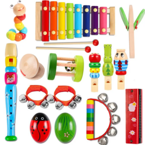 15PCS Montessori Wooden Educational Music Instruments Set for Kids Toddlers Early Learning Toys Birthday Gifts Party Favors
