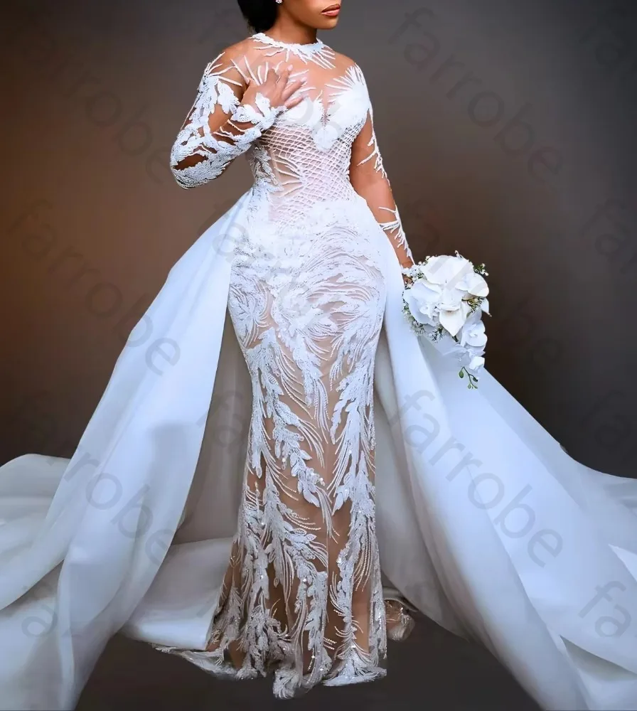 Customized Illusion Mermaid Ivory O-Neck Wedding Dresses Elegant Lace Celebrity Dress Exquisite High Quality Prom Party Gowns Customized Illusion Mermaid Ivory O-Neck Wedding Dresses Elegant Lace Celebrity Dress Exquisite High Quality Prom Party Gowns