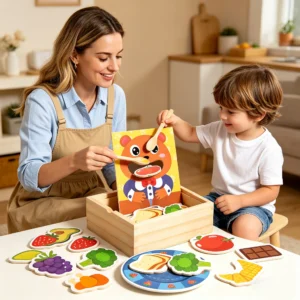 Holz-Bären-Fütterungs-Spielset – Übungsspiel für Feinmotorik