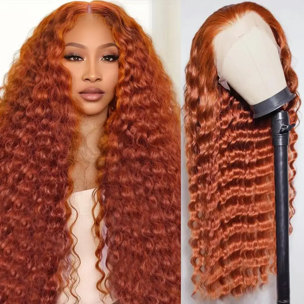 Lockige Lace-Front-Perücke Ingwer-Orange Aus Echthaar, 13X6/13X4, Deep Wave Lockige Lace-Front-Perücke Ingwer-Orange Aus Echthaar, 13X6/13X4, Deep Wave - Image 7