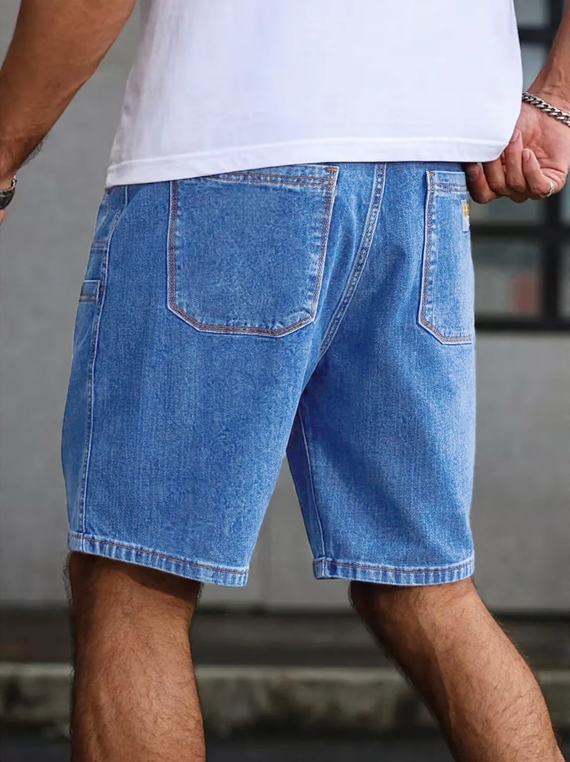 Men'S Summer Loose Straight Denim Shorts American Workwear Patchwork Style Casual Cargo Mid-Rise Shorts Men'S Summer Loose Straight Denim Shorts American Workwear Patchwork Style Casual Cargo Mid-Rise Shorts - Image 2