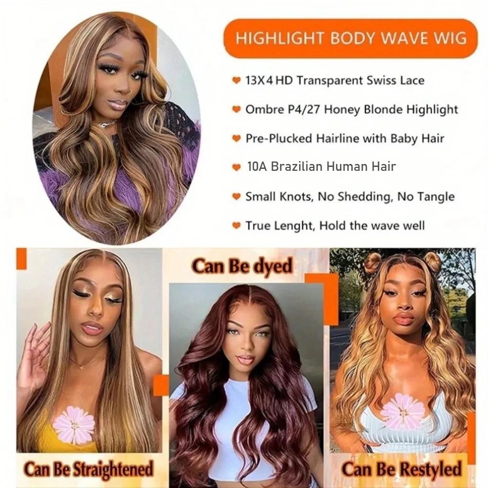30 Zoll Honigblonde Ombre Lace Front Perücke Echthaar 13X4 Hd Lace Front Perücke 4/27 Highlight Ombre Body Wave Lace Frontal Glueless 30 Zoll Honigblonde Ombre Lace Front Perücke Echthaar 13X4 Hd Lace Front Perücke 4/27 Highlight Ombre Body Wave Lace Frontal Glueless - Image 5