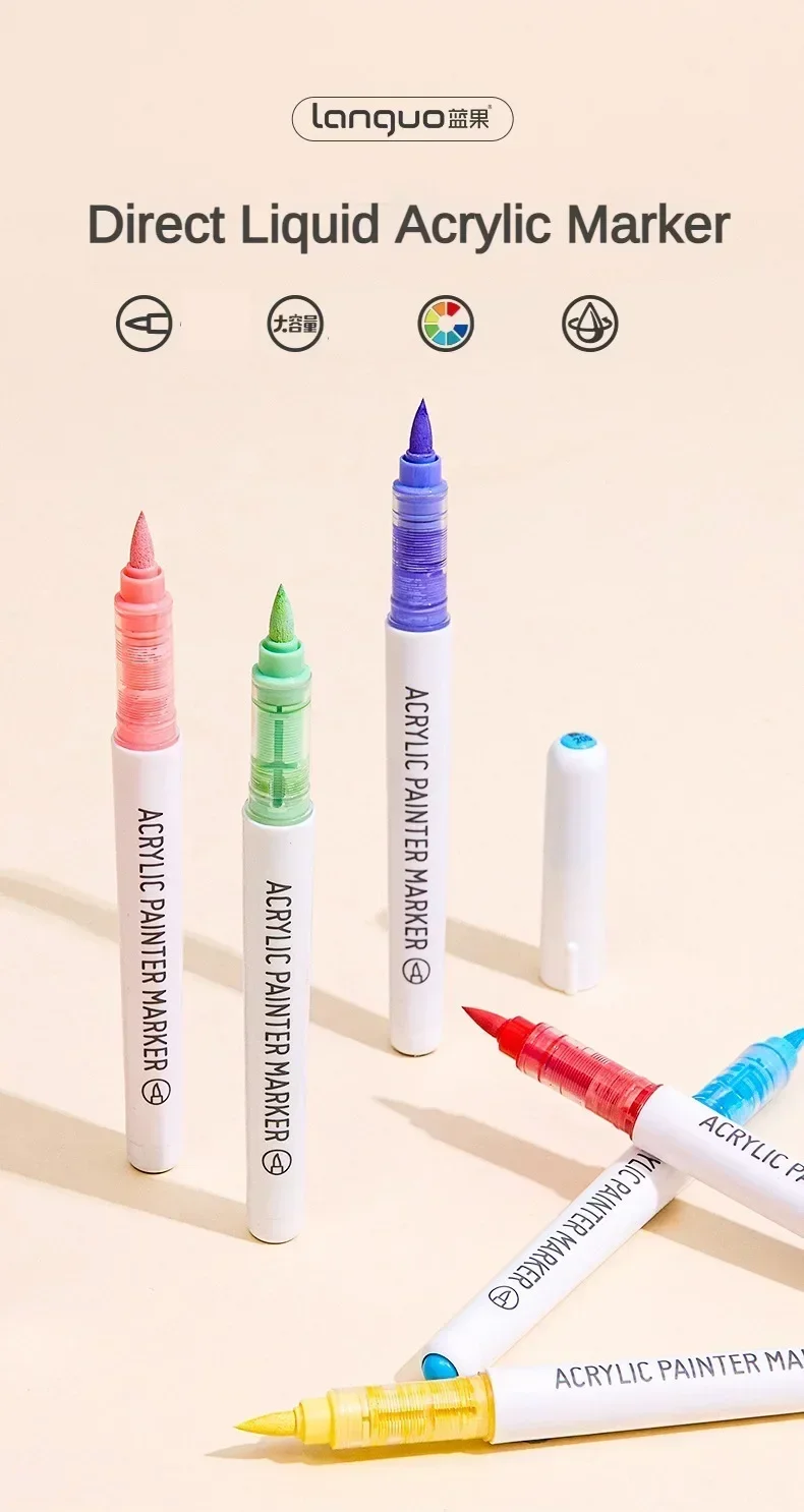 Languo 207/9 Direkte Flüssigkeit Acryl Farbe Stifte Pinsel Farbe Marker Stift Für Rock Malerei Stein Keramik Diy Kunst Liefert Schreibwaren Languo 207/9 Direkte Flüssigkeit Acryl Farbe Stifte Pinsel Farbe Marker Stift Für Rock Malerei Stein Keramik Diy Kunst Liefert Schreibwaren - Image 2
