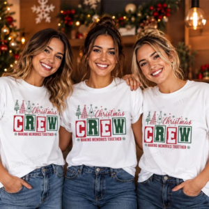 Christmas Crew Making Memories Together Print T-Shirts Trendy Fashion Tee Shirts Short Sleeve Tshirts Holiday Party T-Shirt Gift
