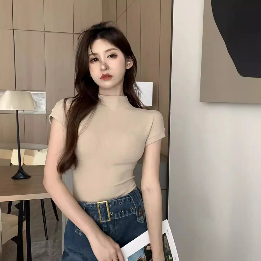 1Pcs Girls Summer Solid T-Shirts Womens Classic Basic Fashion Tees New Students Short Sleeve Slim Tops Females Mock Neck Tshirts 1Pcs Girls Summer Solid T-Shirts Womens Classic Basic Fashion Tees New Students Short Sleeve Slim Tops Females Mock Neck Tshirts - Image 3