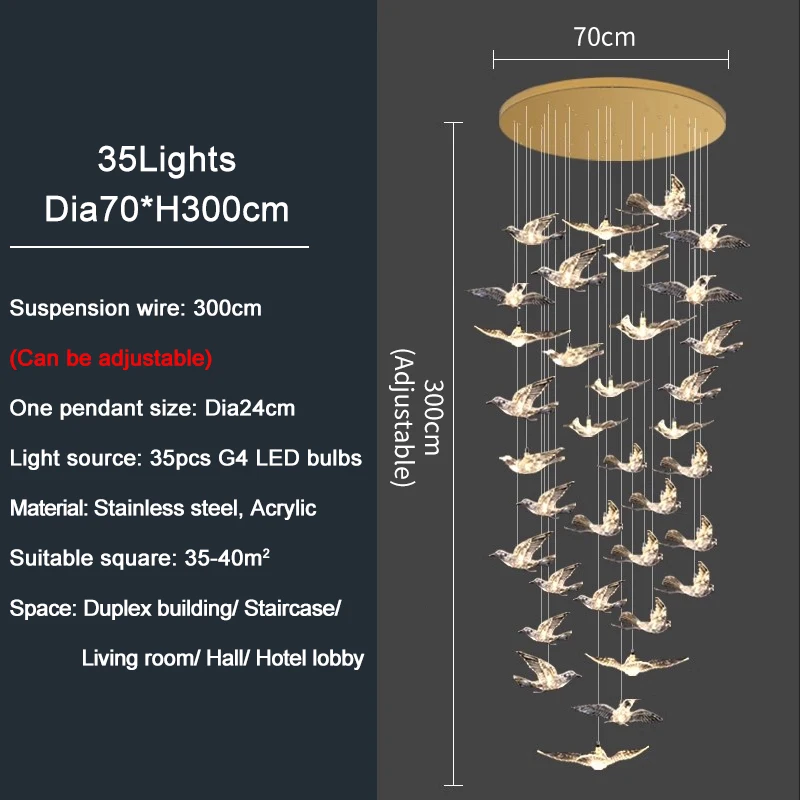 Italienischer Led-Kronleuchter Mit Vogeldesign Für Treppenhaus, Luxuriöse Wohnzimmer-Hängeleuchte, Flur, Lange Spiralförmige Acryllampe Italienischer Led-Kronleuchter Mit Vogeldesign Für Treppenhaus, Luxuriöse Wohnzimmer-Hängeleuchte, Flur, Lange Spiralförmige Acryllampe - Image 21