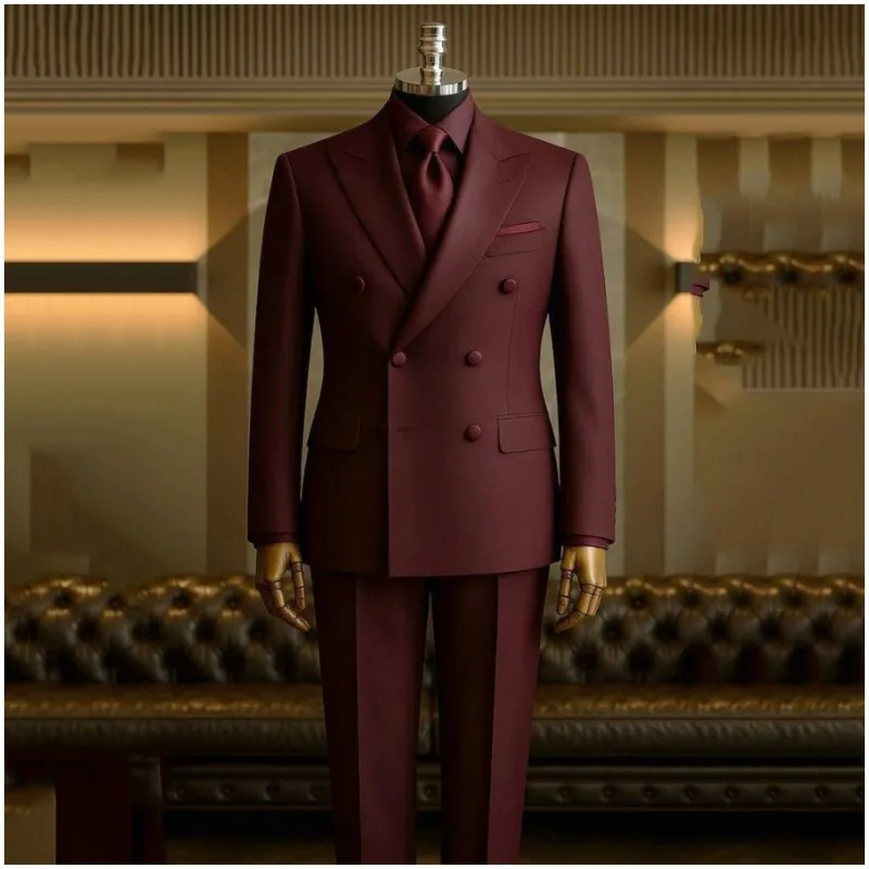 Burgundy Men Suits Double Breasted 2 Piece Wedding Groom Party Prom Chic Dress Business Casual Custom Man Tuxedo Outfits Burgundy Men Suits Double Breasted 2 Piece Wedding Groom Party Prom Chic Dress Business Casual Custom Man Tuxedo Outfits - Image 3