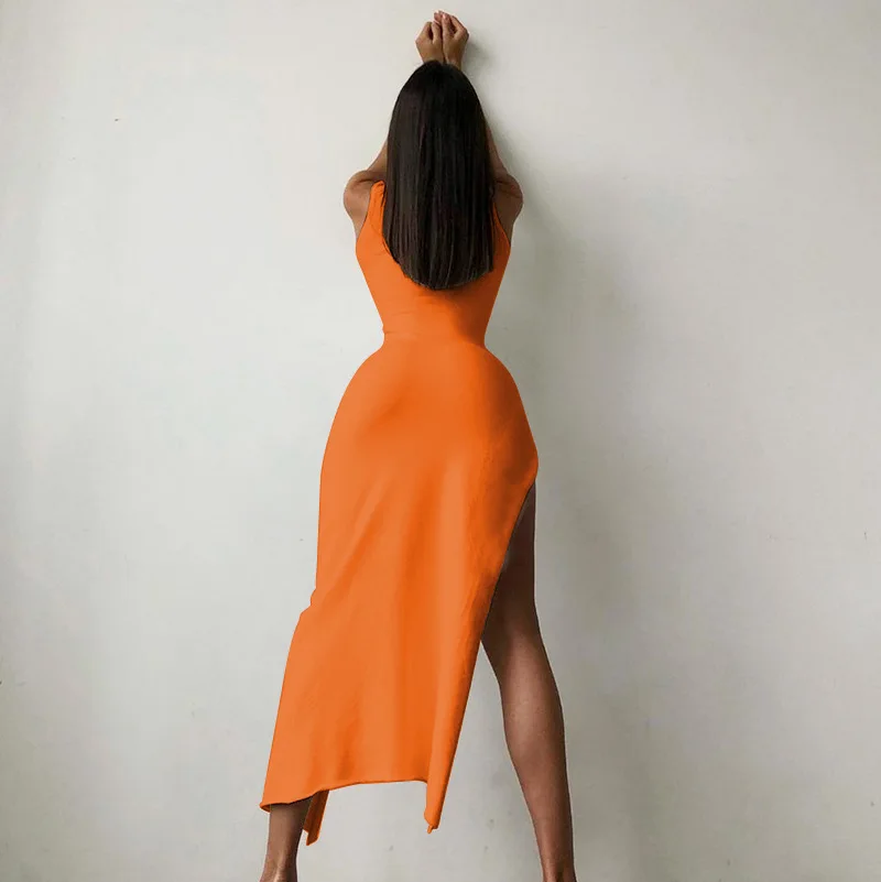 Y2K Fashion Basic White Turtleneck Slim Midi Dresses Women'S Sexy Side Split Sleeveless Bodycon Vintage Elegant Robe 2024 Summer Y2K Fashion Basic White Turtleneck Slim Midi Dresses Women'S Sexy Side Split Sleeveless Bodycon Vintage Elegant Robe 2024 Summer - Image 10