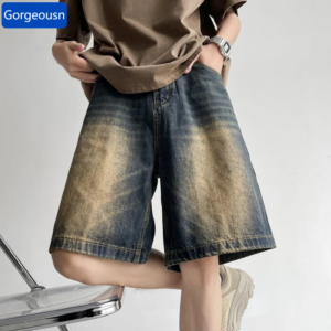 Summer Retro Washed Distressed Baggy Jorts Men's High Street Fashion Straight Jeans Shorts Y2K Casual Blue Denim Short Pants