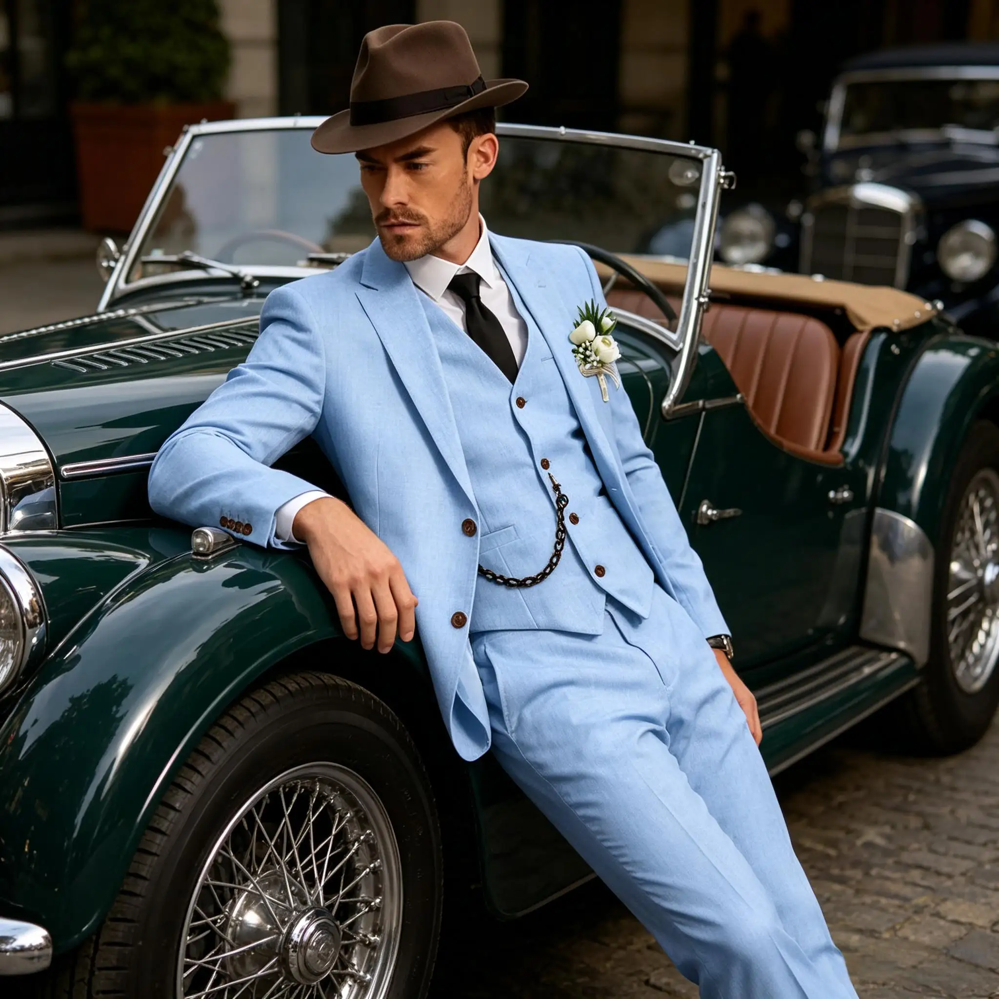 Herren Leinenanzug 3-Teilig, Slim Fit: Sakko, Weste Und Hose Herren Leinenanzug 3-Teilig, Slim Fit: Sakko, Weste Und Hose - Image 5