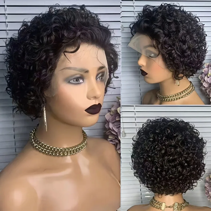 Pixie Cut Perücken Aus Echthaar, Kurze, Lockige Lace-Front-Perücken Aus Echthaar, Brasilianische 13X4 Transparente Lace-Perücken, Wasserwellen-Bob-Perücke Pixie Cut Perücken Aus Echthaar, Kurze, Lockige Lace-Front-Perücken Aus Echthaar, Brasilianische 13X4 Transparente Lace-Perücken, Wasserwellen-Bob-Perücke - Image 4