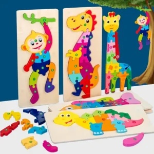 Holzpuzzles für Kinder, Zahlenpuzzle, Dinosaurierpuzzles und Tiere, Verkehr, Charakterpuzzlespielzeug für Jungen und Mädchen, ideales Geschenk, 1–6