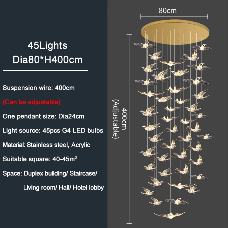 Italienischer Led-Kronleuchter Mit Vogeldesign Für Treppenhaus, Luxuriöse Wohnzimmer-Hängeleuchte, Flur, Lange Spiralförmige Acryllampe Italienischer Led-Kronleuchter Mit Vogeldesign Für Treppenhaus, Luxuriöse Wohnzimmer-Hängeleuchte, Flur, Lange Spiralförmige Acryllampe – Bild 7