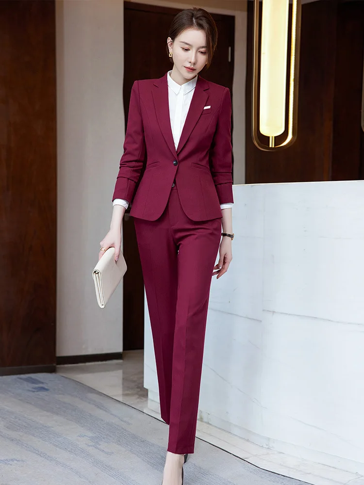Damen Business-Kostüm Weinrot Mit Blazer Und Rock Damen Business-Kostüm Weinrot Mit Blazer Und Rock - Image 2