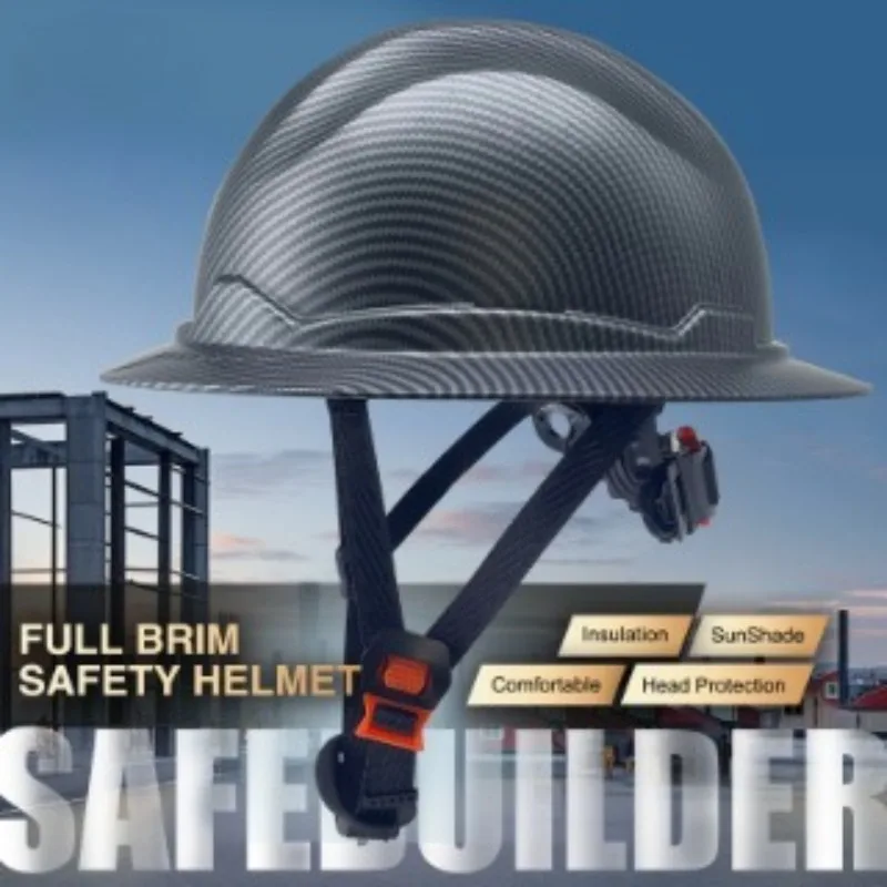 Schutzhelm mit voller Krempe, Schutzhelm aus Kohlefaser, Bauarbeitskappe, leicht, hochfest, für Eisenbahnen, ABS, schützender Schutzhelm